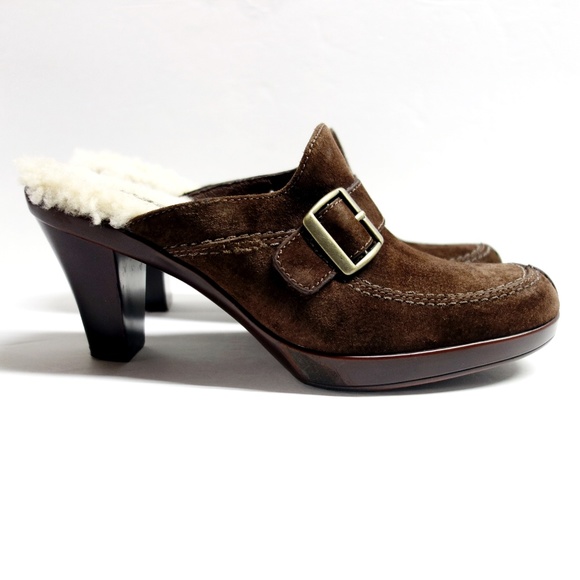 UGG Isabella Brown Suede Leather Clog Heels 7.5 - Picture 2 of 8